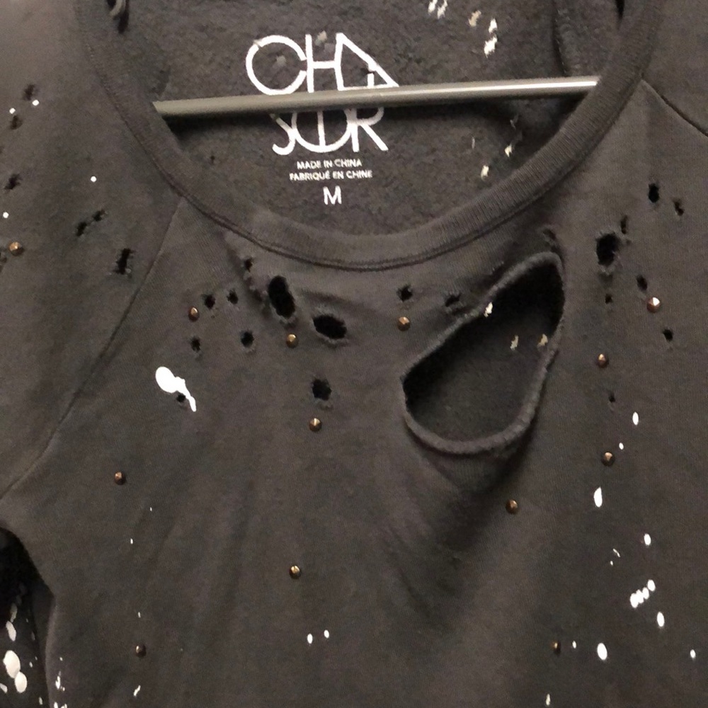 Chaser paint splatter distressed sweatshirt